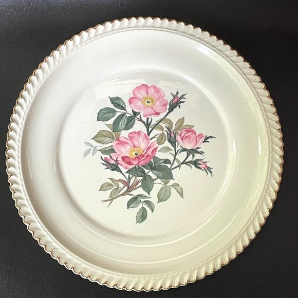 Vintage Harker Pottery Co Wild Rose plate platter 22k gold circa 1950s - Picture 1 of 9